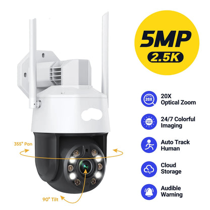 Beveiligingscamera -Bewakingscamera - Camera Met Verstelbare Dubbele Lens - H.264/H.265 - Bidirectionele audiobeveiliging - Voertuigdetectie - 5,0 megapixels - Wit - QUORE