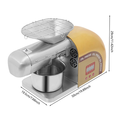 Oliepers – Kookolie Pers – Notenolie Maker – Zadenpers – Roestvrij Staal – Instelbare Temperatuur - 1800W Motor