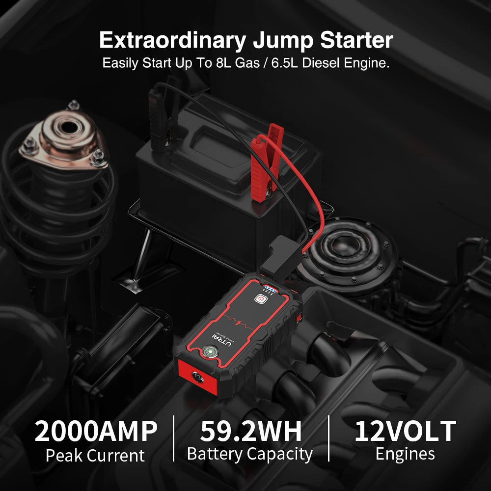 Utrai - Jstar One - Jumpstarter voor Auto - Startkabels - Starthulp - 2000A - 12V - Jumpstarters - Powerbank - Zwart - QUORE