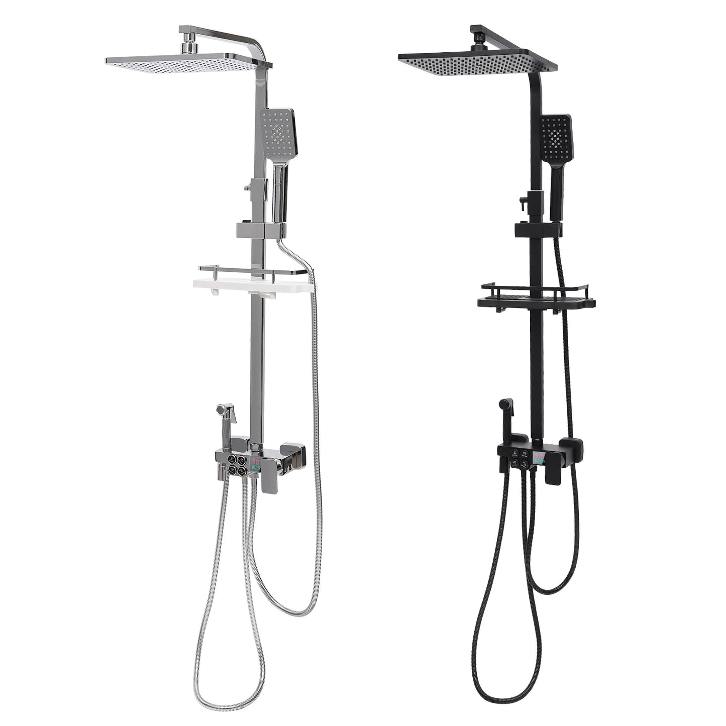 Douche - Regendouche - Douchewand - Douchekolom - Douchepanelen - Slimme Douchekraan Set - met Digitale Display - Verstelbare Hoogte & 4 Functies - Zilver