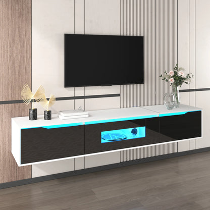 TV-Kast – Meubel – Woonkamermeubel – TV-Meubel – Hoogglans Zwart-Wit – Instelbare LED-Verlichting – Flexibele Plaatsing - 180 x 30 x 35 cm - Wit & Zwart