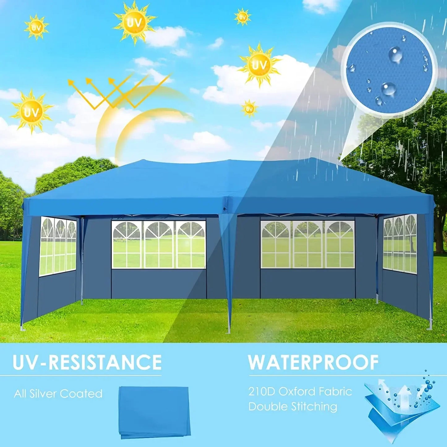 Vouwpaviljoen – Partytent – Zonnescherm – Tuinpaviljoen – Overkapping – 3x6 Meter – UV-Bestendig Zeil - QUORE