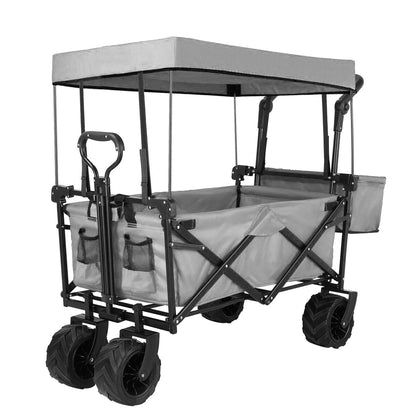 Bolderkar - Bolderwagen - Opvouwbare - met Afneembare Luifel - Tuinkar - Tuinwagen - Tuintrolley voor Strand, Camping of Caravan - Laadvermogen 75kg - 262L - Grijs
