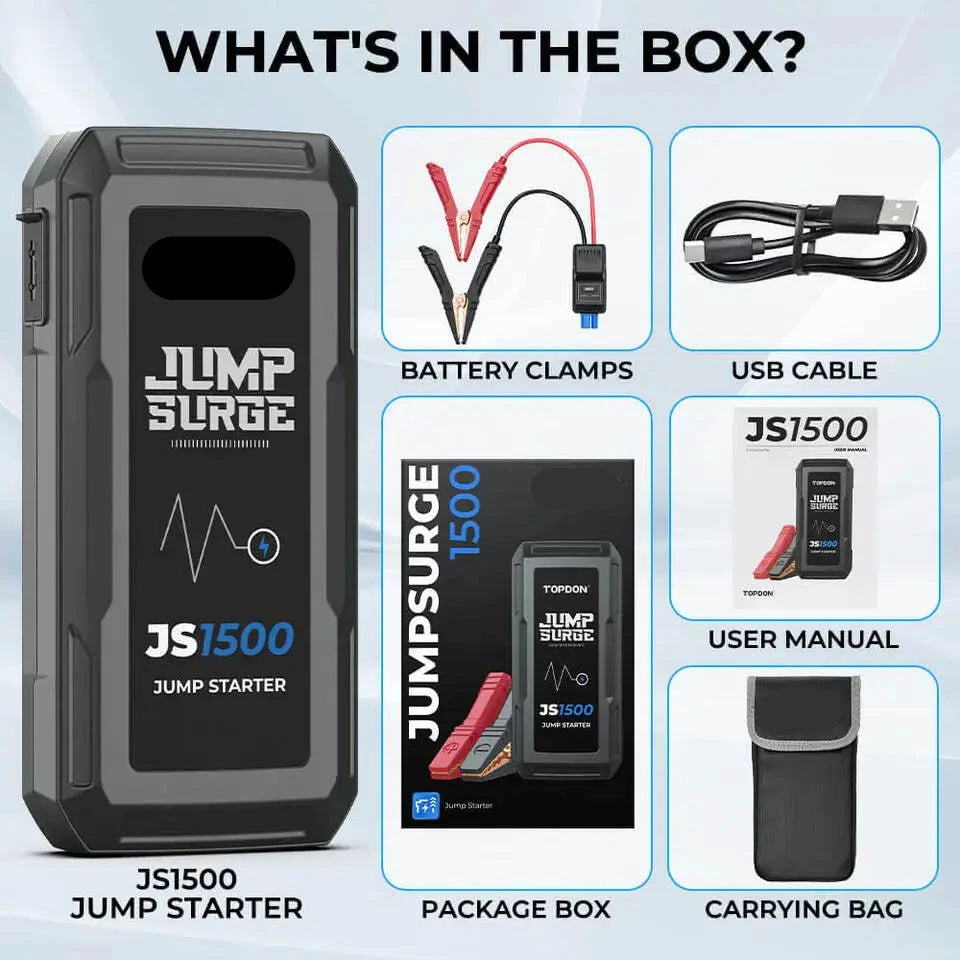 Jumpstarter - Jumpstarter voor Auto - Auto Startapparaat - 12V - 1500A - Jumpstarter met Powerbank - Smart - Jumpstarter - USB - Verlichting - Sigarettenaansteker - Zwart - QUORE