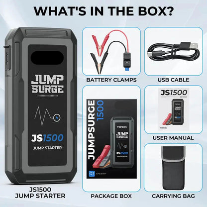Jumpstarter - Jumpstarter voor Auto - Auto Startapparaat - 12V - 1500A - Jumpstarter met Powerbank - Smart - Jumpstarter - USB - Verlichting - Sigarettenaansteker - Zwart - QUORE