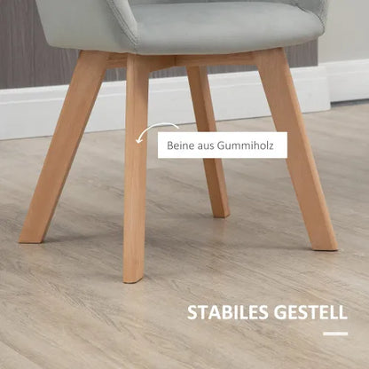 Eetkamerstoelen – Keukenstoelen - Stoelen Met Armleuningen – Bureaustoelen – Fluwelen Stoelen – Ergonomisch Ontwerp – Houten Pootjes - 54 x 57 x 80 cm - Grijs