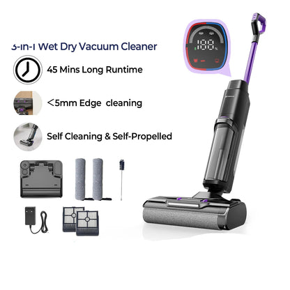 Draadloze Nat & Droog Stofzuiger – 3-In-1 Schoonmaakmachine – Stofzuiger Mop Reiniger – Zelfreinigend Systeem – 45 Min Batterijduur – Rand- En Hoekreiniging