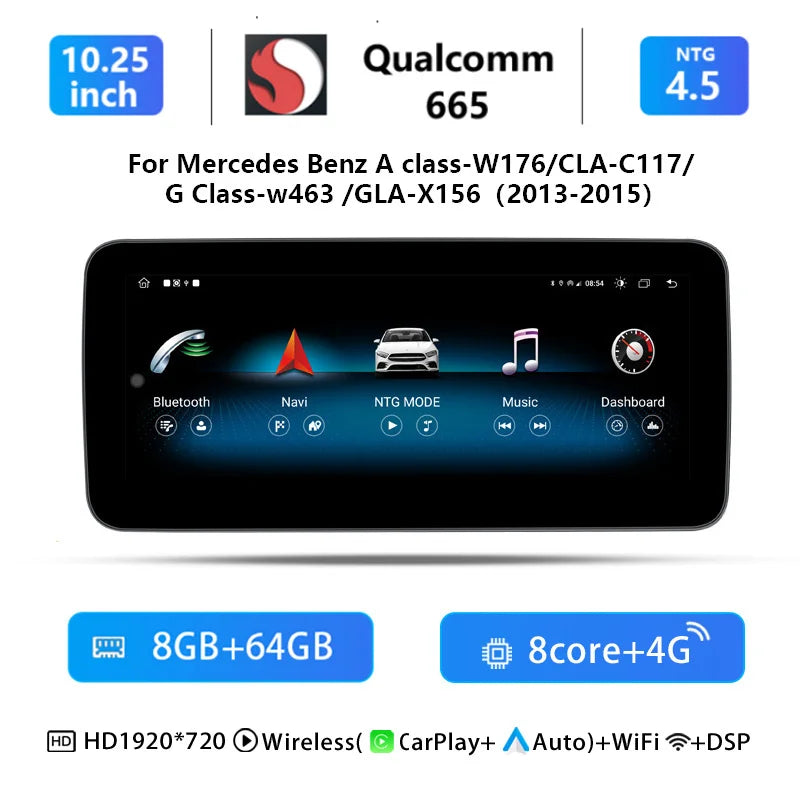 Multimedia Unit – Auto Stereo – Navigatiesysteem – Touchscreen Radio – Inbouw Autoradio – 10,25 Inch Scherm – Qualcomm Snapdragon 665 Processor – Draadloze CarPlay & Android Auto
