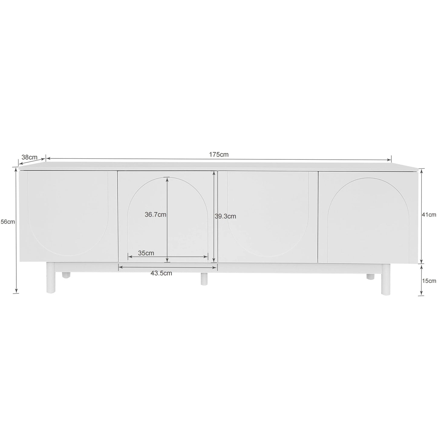 TV-Kast – Meubel Voor Tv – Mediameubel – Tv-Stand – Witte Kast – 175 Cm Breed – Push-To-Open Deuren