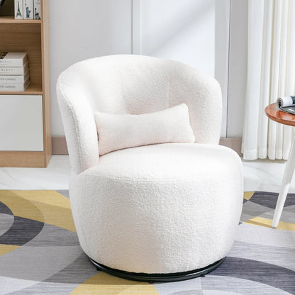 Draaifauteuil – Witte Fauteuil – Teddyplush Stoel – Relaxfauteuil – Comfortstoel – 360 Graden Draaibaar Metalen Onderstel – Ergonomisch Kussen