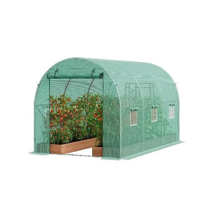 Kweekkas - Walk-in Tunnel Tuinkas - Tuinkassen - Kas - Tomatenhuis - 10x7x7 ft – Stalen Frame – Groene PE Cover – Roll-up Ritsdeur – Plantenhuis - Bescherming & Ventilatie voor Planten - QUORE