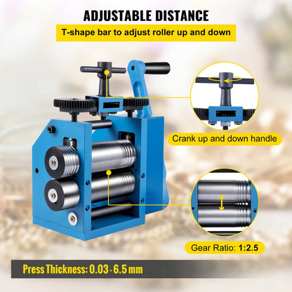Handmatige Walsmachine - 3"/4.4" Koudwalsen - voor Goud en Zilver - met Verstelbare Dikte - en 3-in-1 Drukfunctionaliteit - Volledige Accessoireset - 76 mm Single Slot