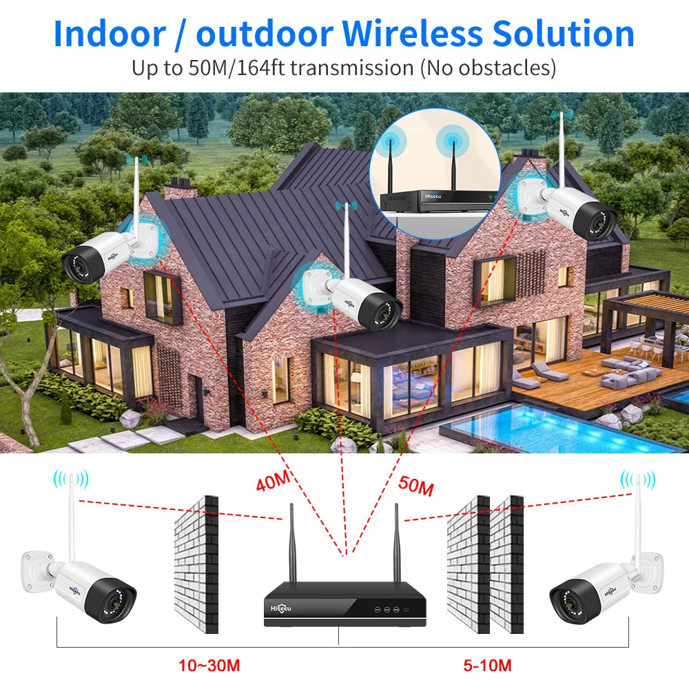 Beveiligingscamerasysteem - 10CH 5MP Camera - Openlucht - POE-camera - Bewakingscamera - AI-menselijke detectie - Beveiligingscamera - Beveiligingscamerasysteem - NTSC,PAL - Alexa - 4 stuks - Wit - QUORE