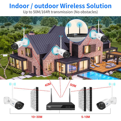 Beveiligingscamerasysteem - 10CH 5MP Camera - Openlucht - POE-camera - Bewakingscamera - AI-menselijke detectie - Beveiligingscamera - Beveiligingscamerasysteem - NTSC,PAL - Alexa - 4 stuks - Wit - QUORE