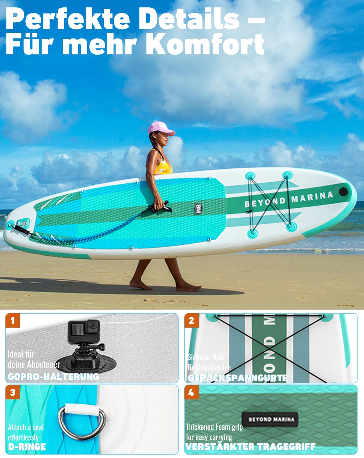 Opblaasbaar Paddleboard – SUP Board – Stand Up Paddle – Lichtgewicht Paddleboard – Draagvermogen 140 Kg – Anti-Slip Oppervlak - Mintkleur