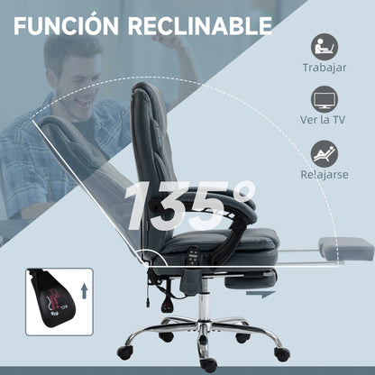 Massage Gaming Stoel - Bureaustoel - Swivel Stoel - met Voetsteun - Hoofdsteun - Verstelbare - Rugleuning - 6-puntsmassage - Ergonomische - Draaibare - 62 x 67 x 113-121 cm - Grijs