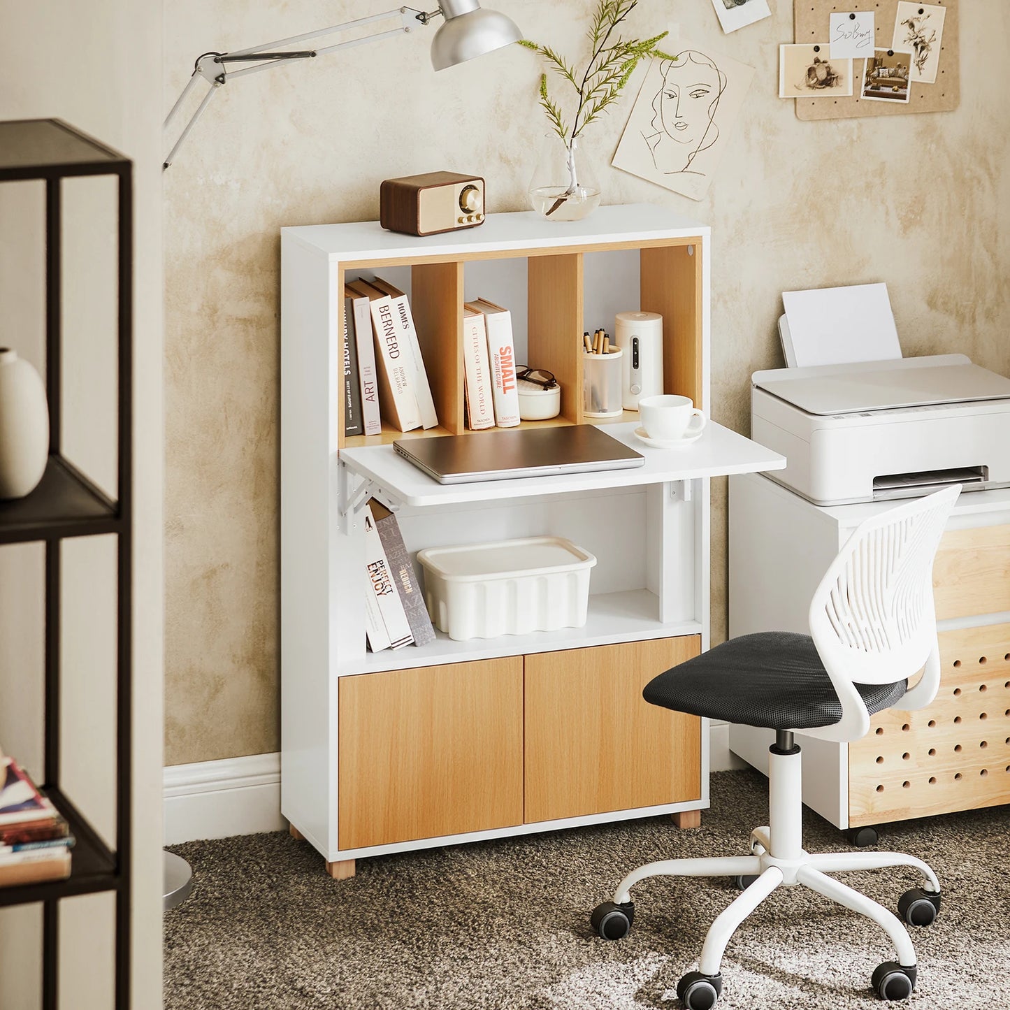 Inklapbare Schrijftafel – Bureau – Computer Tafel – Laptoptafel – Werktafel – Wit – Ruimtebesparend – MDF E1 Materiaal