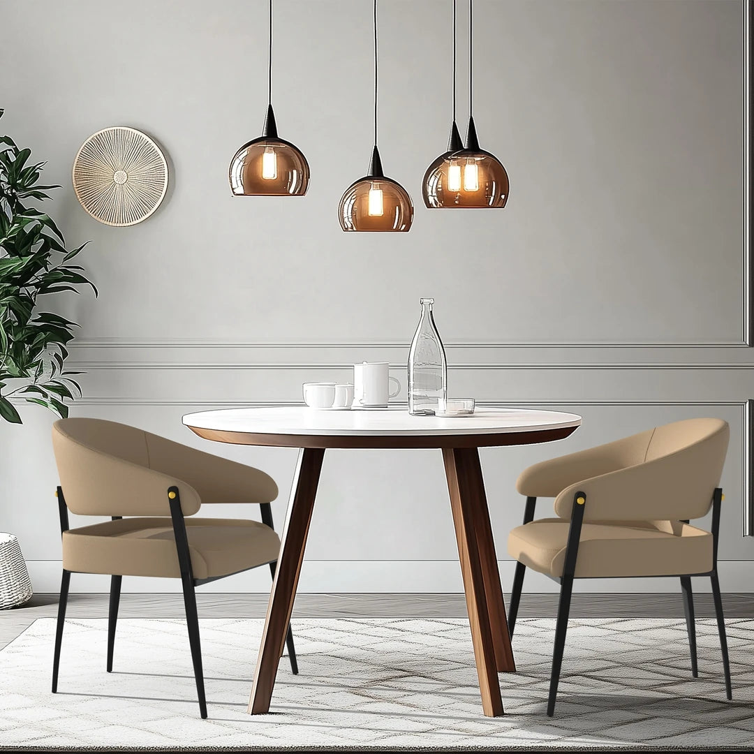 Eetkamerstoelen – Set van 2 - Stoelen – Vergaderstoelen – Bureaustoelen – Microvezel Leer – Eucalyptus Hout – Draagkracht 150 kg - 59 x 43 x 79 cm - Khaki