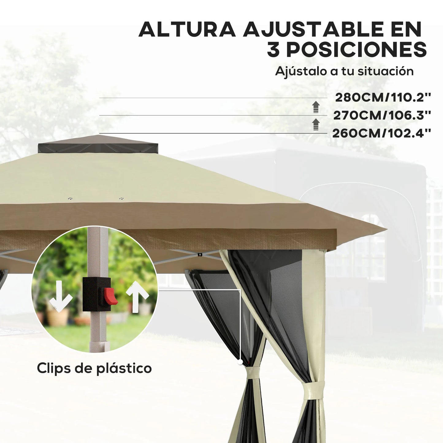 Paviljoen - Tuinpaviljoen - Partytent - Tuintent - Pop-up Kliksysteem - Stabiel - Vouwtent - met Mesh Cover - Opvouwbaar - Waterdicht - Winterbestendig - 50+UV-Bescherming - voor Tuin - Buiten - Achtertuin - 3.6 x 3.6 m - Cream