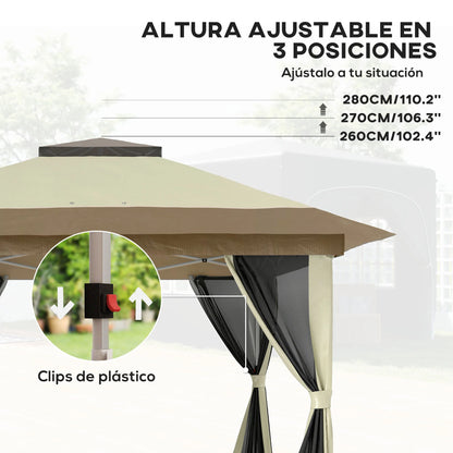 Paviljoen - Tuinpaviljoen - Partytent - Tuintent - Pop-up Kliksysteem - Stabiel - Vouwtent - met Mesh Cover - Opvouwbaar - Waterdicht - Winterbestendig - 50+UV-Bescherming - voor Tuin - Buiten - Achtertuin - 3.6 x 3.6 m - Cream