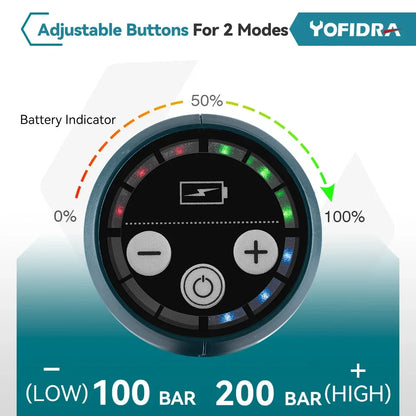 Yofidra - Car Washer - Spray Gun - Brushless Spray Gun - 6-in-1 - High Pressure - Cleaning Garden Irrigation - Rechargeable Spray Gun - 1 Battery - Green