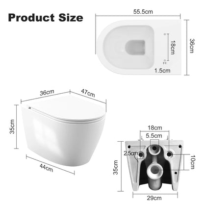 Hangtoilet – Wandtoilet – Randloos Toilet – Toilet Met Deksel – Ceramisch Toilet – Randloos Design – Automatisch Sluitende Zitting - QUORE
