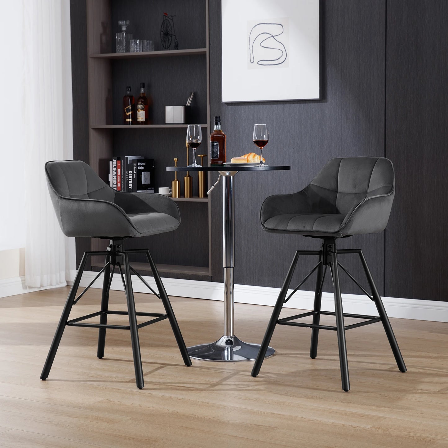 Barkruk – Barkrukken – Barstoel – Keukenstoel – Zitkruk – Velvet Bekleding – 360 Graden Draaibaar