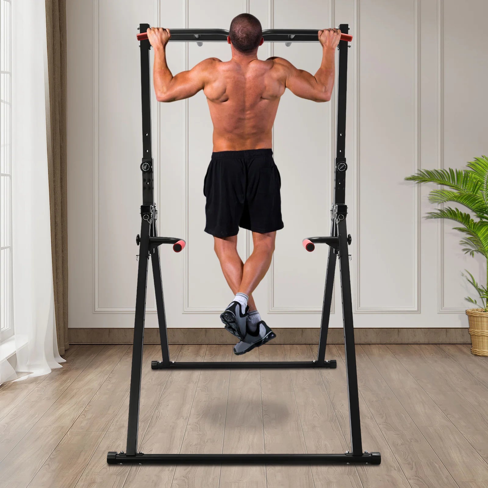Verstelbare Pull-up Bar – Optrekstang – Klimrek – Krachtstation – Huistrainingsapparaat – Zwart – Max. 200 kg Draagvermogen – Hoogwaardig Koolstofstaal - QUORE