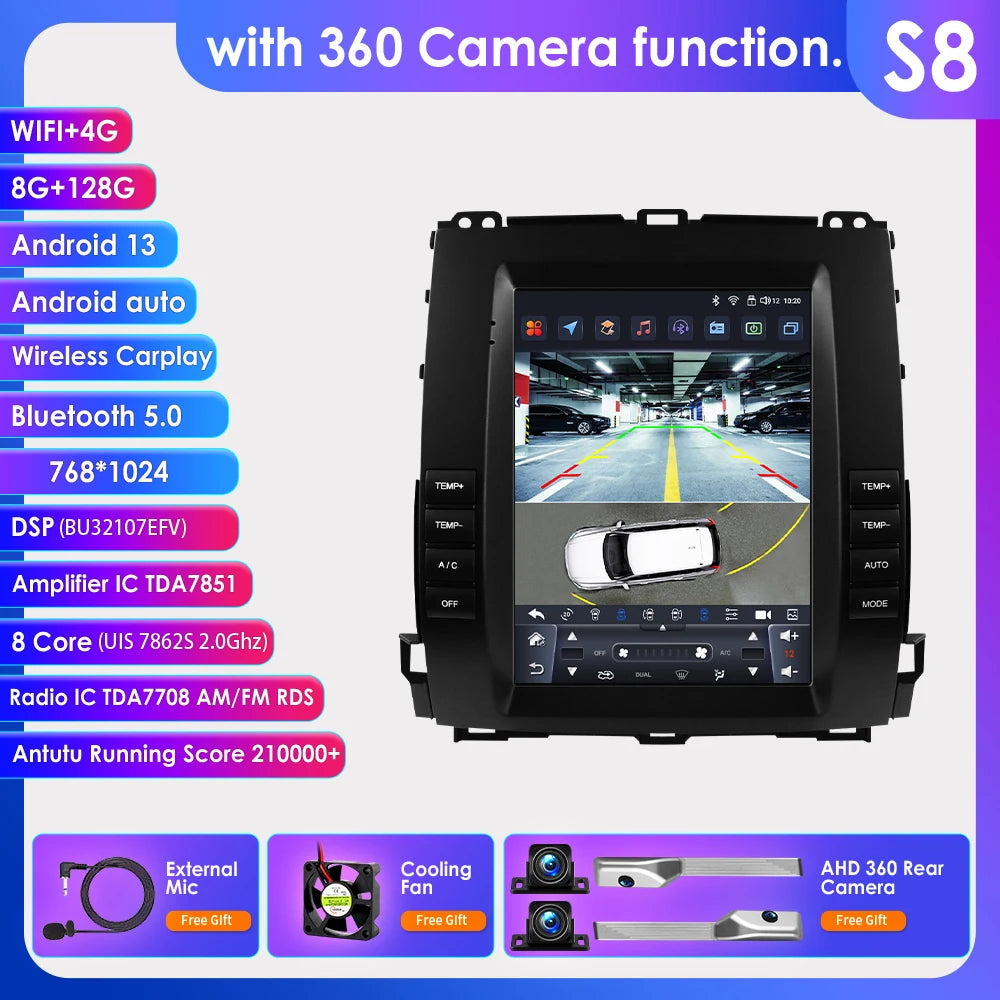 Autoradio – Multimedia Systeem – CarPlay – Android Auto – 2-DIN – 9,7 Inch Touchscreen – Android 13 – 360° Camera Ondersteuning