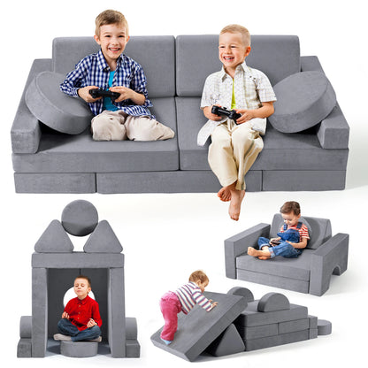 Speelbankje – Kinderbank – Kindersofa – Kinderstoel – Speelgoedbank – 14-delig – Modulaire Set Met Wasbare Flanellen Hoezen