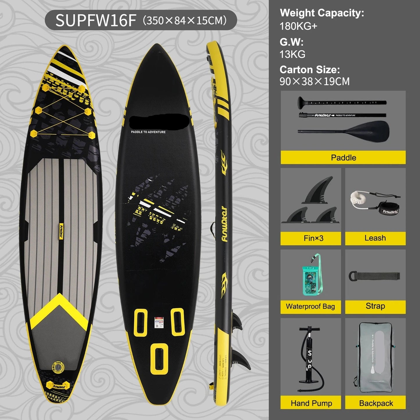 Supboard - Sup - Paddle Board - Sup Boards - 350x84x15cm - Ultra-Light - Opblaasbaar Stand Up Paddle Board - Max 165 kg - Waterdicht - Voor  Rivier - Zee - Inclusief Paddle - Rugzak - Zadel & Accessoires - Zwart-wit