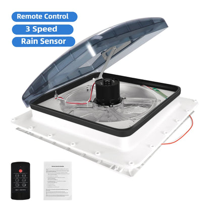 Ventilator Camper – Dakventilator – Caravan Ventilator – RV Ventilator – Motorhome Ventilator – 3 Snelheden Met Afstandsbediening – Automatische Regensensor – 12V Elektrisch – 40x40 cm Dakopening
