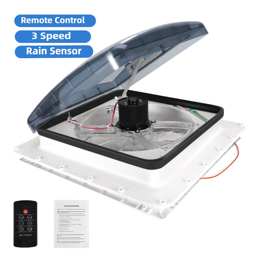 Ventilator Camper – Dakventilator – Caravan Ventilator – RV Ventilator – Motorhome Ventilator – 3 Snelheden Met Afstandsbediening – Automatische Regensensor – 12V Elektrisch – 40x40 cm Dakopening