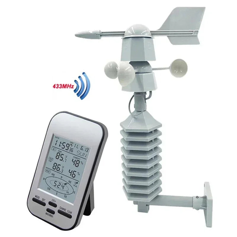 Windmeter – Anemometer – Windsnelheidsmeter – Weerstation – Windrichtingmeter – Binnen- en Buitentemperatuur – Draadloos Met Digitaal Display