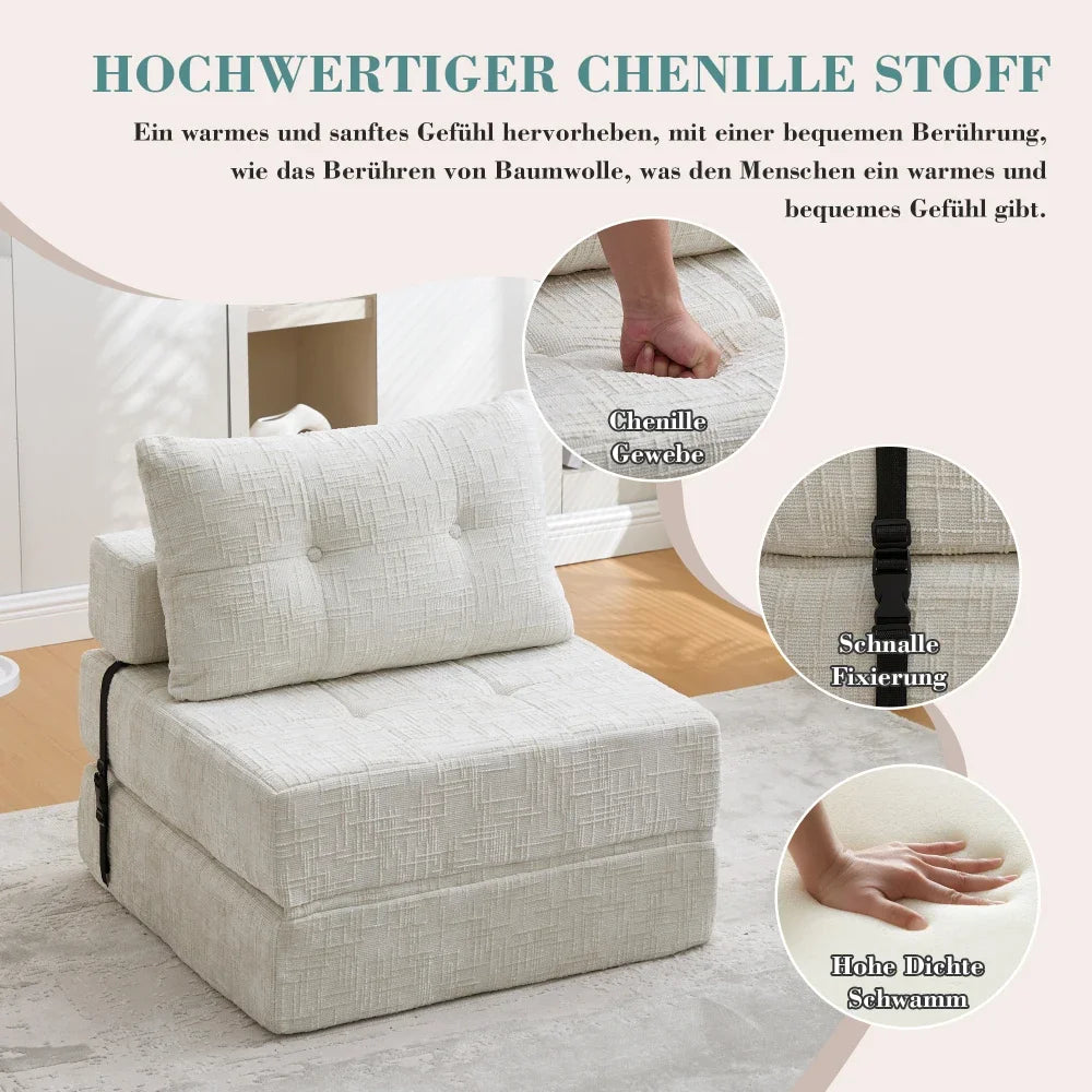 Vouwdebank – Slaapbank – Schommelbank – Opklapbare Bank – Slaapmatras – Zwart – Ruimtebesparend – Chenille Bekleding