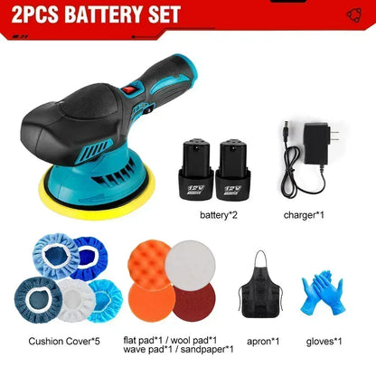 Polijstmachine Auto - Mini - Polijstmachine - Accu - Poetsmachine - 6000RPM Draadloos - 12V Elektrische - 6 Snelheden - Waxen - Compact - Krachtig -2 Batterijsets