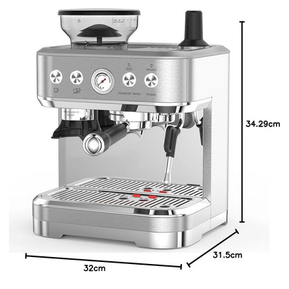 Espressomachine – Koffiemachine – Espressoapparaat – Barista Machine – 15 Maalstanden – 15 Bar Pomp – Stoompijp Voor Melkopschuiming - QUORE