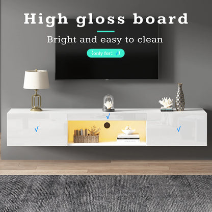 Wandmeubel – Tv Meubel – Hangend Kastje – Hoogglans Kast – Wit Wandkast – Geschikt Voor 70 Inch Tv – Draaggewicht 30 Kg – LED Verlichting Met Bluetooth App - QUORE