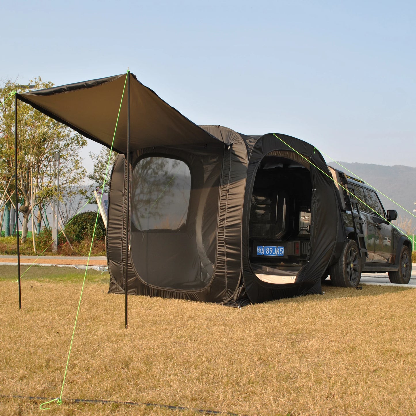 Pop-up Auto Tent - Car Tent - Bustent - Koepeltenten - voor 4-Persoons - Campingtent voor SUV - Caddy - Daktent - Waterdicht - All-Weather Vouwtent met Luifel - voor SUV & Aanhanger - Zwart