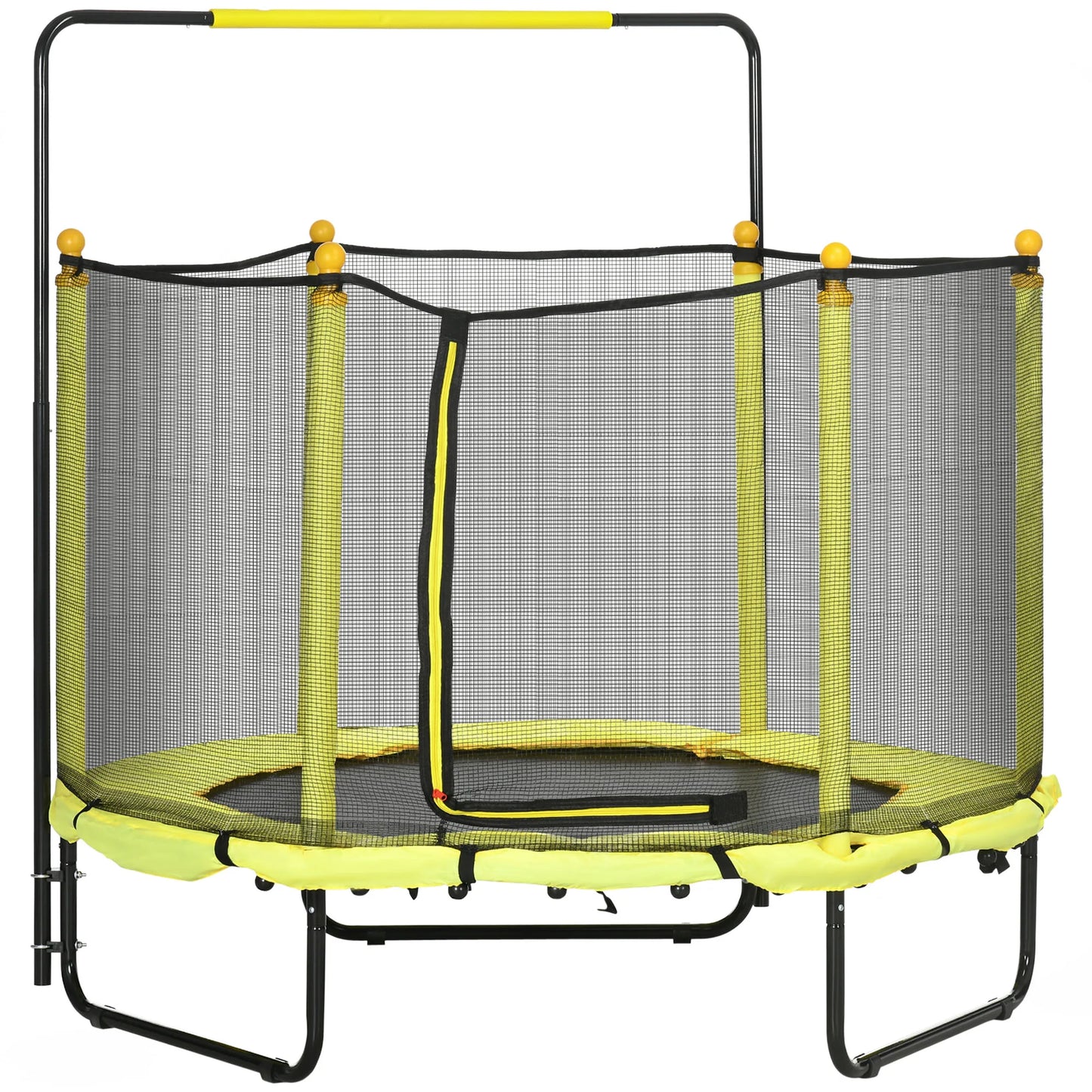 Kindertrek Trampoline Ø 140x120-140 cm met Veiligheidsnet - Schokdempers - Verstelbare Handgreep - Geschikt voor Binnen en Buiten - Geel
