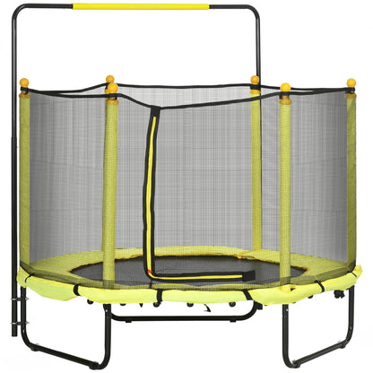 Kindertrek Trampoline Ø 140x120-140 cm met Veiligheidsnet - Schokdempers - Verstelbare Handgreep - Geschikt voor Binnen en Buiten - Geel