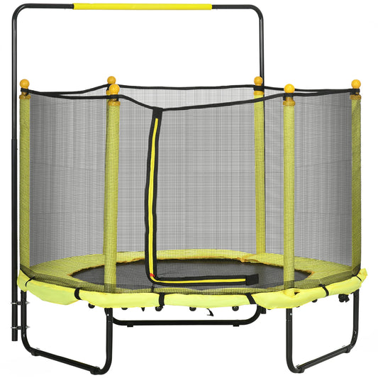 Kindertrek Trampoline Ø 140x120-140 cm met Veiligheidsnet - Schokdempers - Verstelbare Handgreep - Geschikt voor Binnen en Buiten - Geel