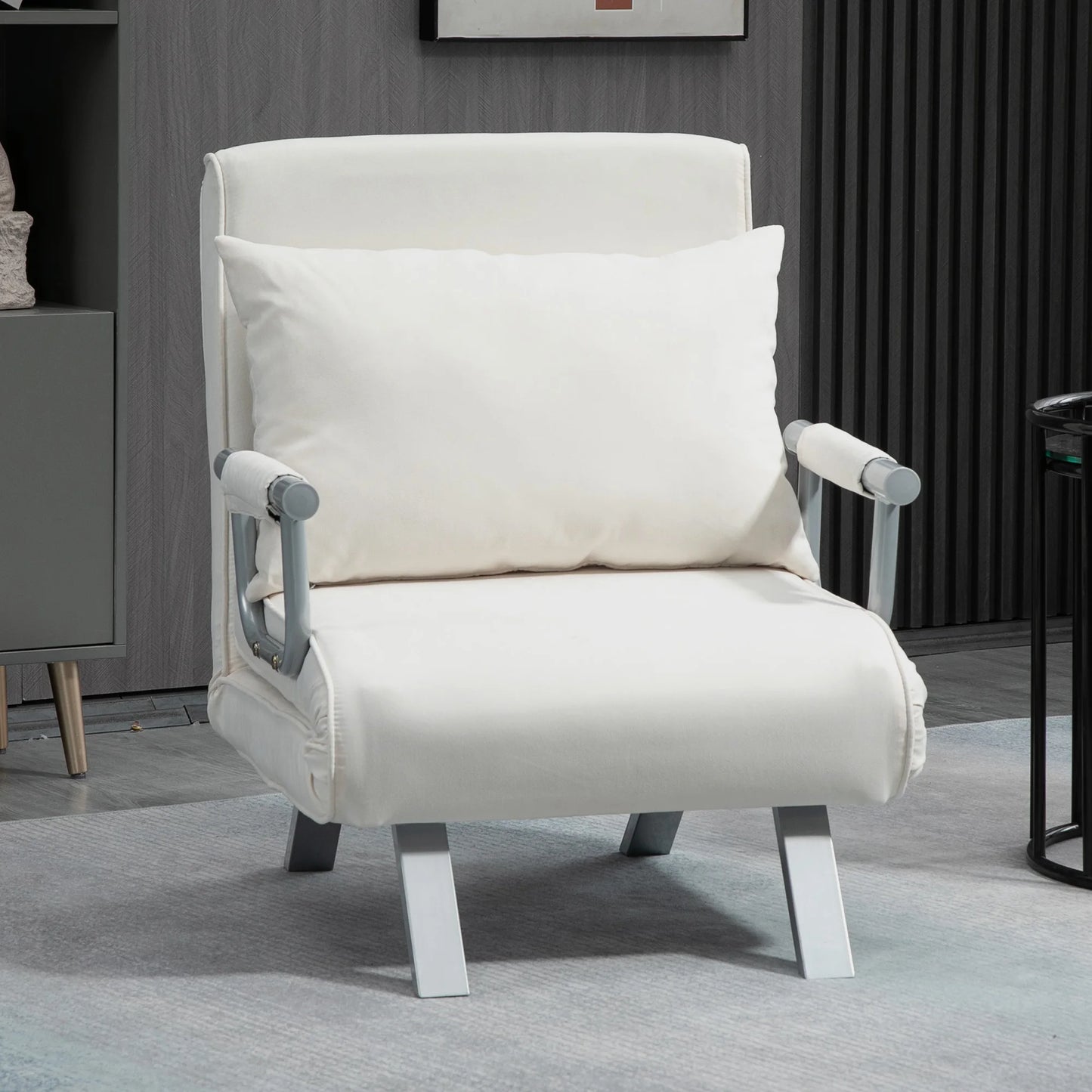 Opklapbare Relax Slaapstoel met Kussen – Inklapbare Fauteuil Slaapbank – 65x69x80 cm – Crème – 1-Persoons Omvormbare Stoel - QUORE