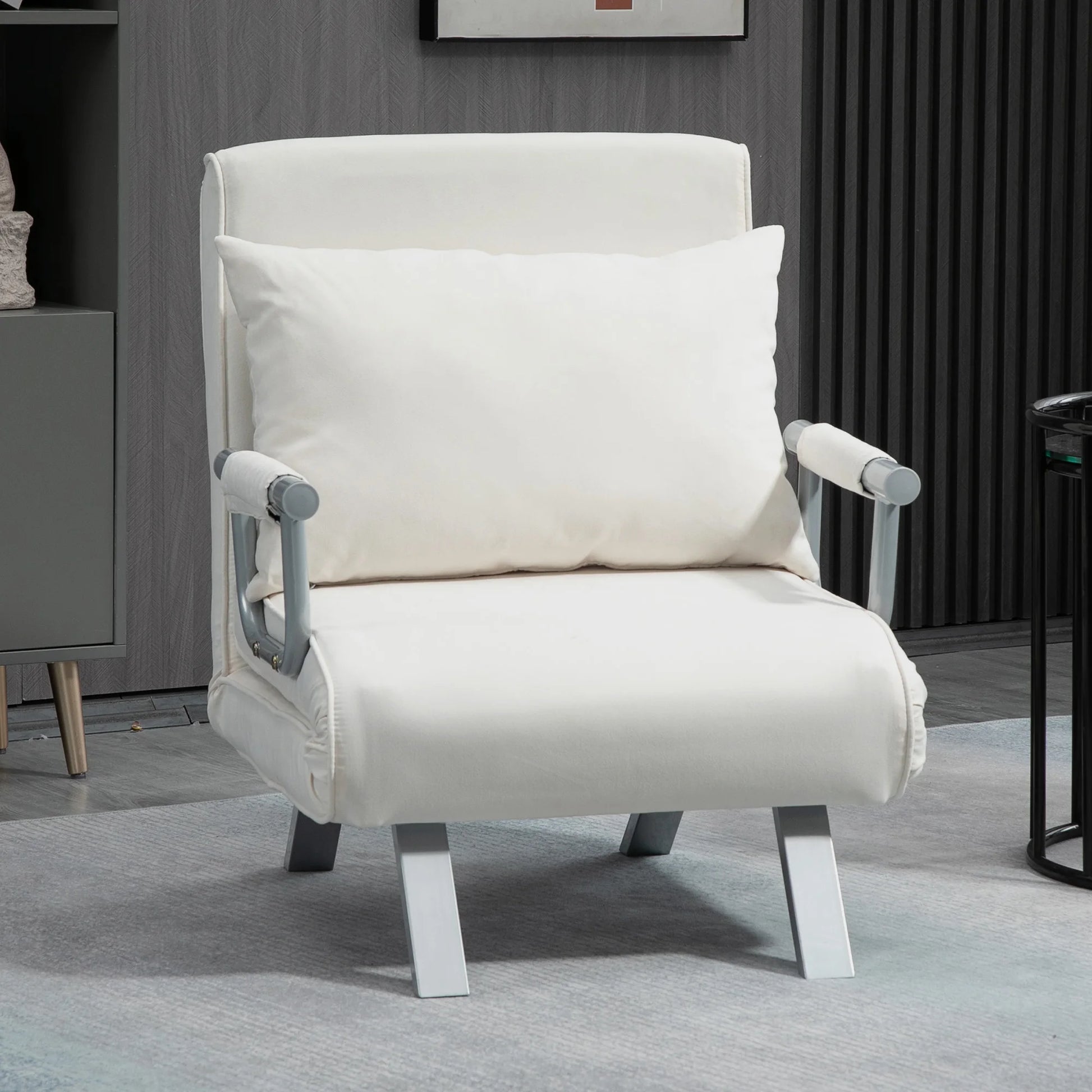 Opklapbare Relax Slaapstoel met Kussen – Inklapbare Fauteuil Slaapbank – 65x69x80 cm – Crème – 1-Persoons Omvormbare Stoel - QUORE