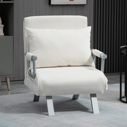 Opklapbare Relax Slaapstoel met Kussen – Inklapbare Fauteuil Slaapbank – 65x69x80 cm – Crème – 1-Persoons Omvormbare Stoel - QUORE