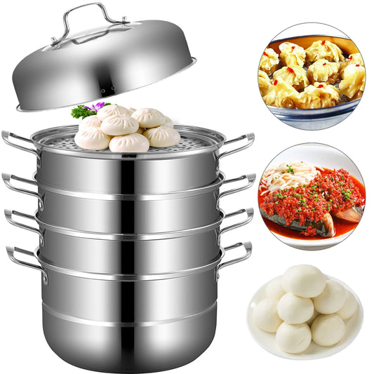 Stoompan  - Stoomkoker - Stoommandje - RVS Stoompan  - Stoommandje RVS - 5 Laags - 30 cm - Stoomkoker voor Groenten, Dumplings & Rijst