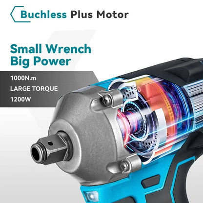 Slagmoersleutel - Slagschroevendraaier - Slagmoermachine - Elektrische - Brushless - 1000Nm - 20V - 1/2 Inch - Slagmoersleutelset - Borstelloos, Snoerloos - Inclusief 2x Accu