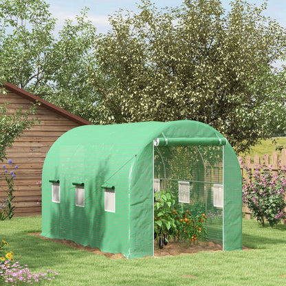 Tunnelkas – Kweekkas – Broeikas – Serre – Groentekas – Groen – Met Rolluikdeur en 8 Ramen – Stevig Metalen Frame en UV-bestendige PE Hoezen 140 g/m² - QUORE