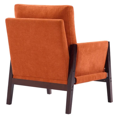 Relaxstoel – Loungestoel – Fauteuil – Leesstoel – Relaxfauteuil – Zitstoel – Chenillestof Bekleding – Massief Houten Frame - 76.5 x 83 x 95.5 cm - Oranje