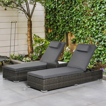Tuinset – Loungeset – Ligbedden – Balkonset – Aluminium Frame – Verstelbare Rugleuningen – Weerbestendig Poly Rattan - 195 x 60 x 91 cm - Grijs